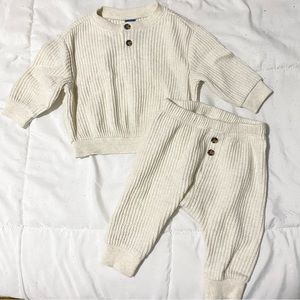 Old Navy cream waffle knit shirt and pants outfit baby size 3-6m